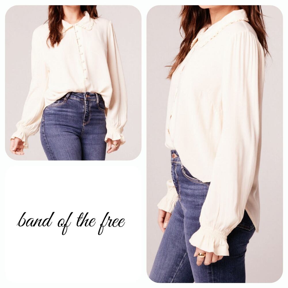 NWT B.O.G. Band of the Free Denise Ruffle Collar Top Sz. M [8-10]‎ Cream